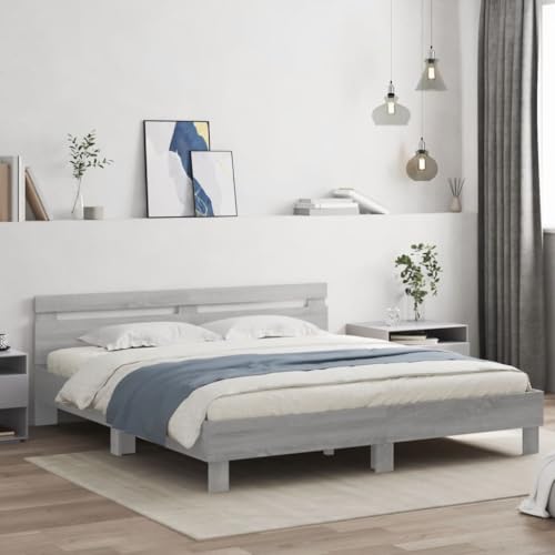 Qnhdfrt Bettgestell mit LED-Beleuchtung Grau Sonoma 203 x 205 x 70 cm Modernes Design mit RGB-LEDs und USB-Anschluss Holzwerkstoff für Schlafzimmer Qnhdfrt Bettgestell mit LED-Beleuchtung Grau Sonoma 203 x 205 x 70 cm Modernes Design mit RGB-LEDs und USB-Anschluss Holzwerkstoff für Schlafzimmer von Qnhdfrt