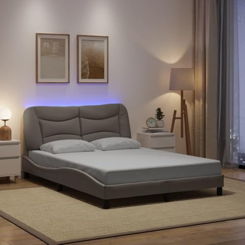 Qnhdfrt Bettgestell mit LED Beleuchtung Hvar Taupe 120x200 cm Modernes Design mit Wellenform Stoffbezug und USB-Anschluss für Schlafzimmer Qnhdfrt Bettgestell mit LED Beleuchtung Hvar Taupe 120x200 cm Modernes Design mit Wellenform Stoffbezug und USB-Anschluss für Schlafzimmer von Qnhdfrt