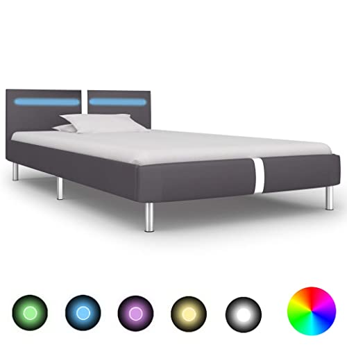 Qnhdfrt Bettgestell mit LED Grau Kunstleder 90x 200 cm Klassisches Design mit Farbwechsel Beleuchtung Robuste Holz Stahl Konstruktion für Schlafzimmer Qnhdfrt Bettgestell mit LED Grau Kunstleder 90x 200 cm Klassisches Design mit Farbwechsel Beleuchtung Robuste Holz Stahl Konstruktion für Schlafzimmer von Qnhdfrt