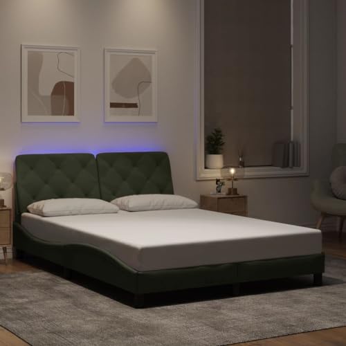 Qnhdfrt Bettgestell mit LED-Leuchten 140x200 cm Hellgrau Samt Modernes Wellendesign mit USB-Anschluss & Kopfteil-Kissen für Schlafzimmer von Qnhdfrt