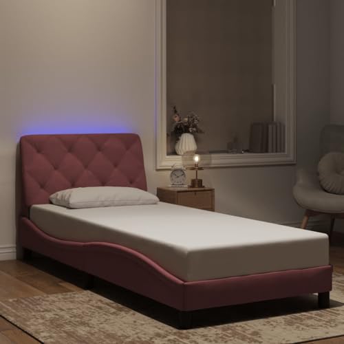 Qnhdfrt Bettgestell mit LED Rosa 90x190 cm Samt Kopfteil Kissen Wellendesign Modernes Schlafzimmer Bett mit USB Anschluss für Jugendliche und Erwachsene Qnhdfrt Bettgestell mit LED Rosa 90x190 cm Samt Kopfteil Kissen Wellendesign Modernes Schlafzimmer Bett mit USB Anschluss für Jugendliche und Erwachsene von Qnhdfrt