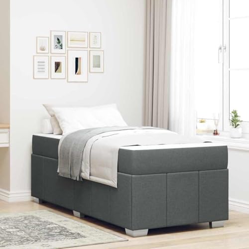 Qnhdfrt Bettgestell mit Matratze 100 x 200 cm Dunkelgrau Modernes Stoffbett mit Stabilen Quadratischen Beinen für Schlafzimmer Erwachsene und Kinder von Qnhdfrt