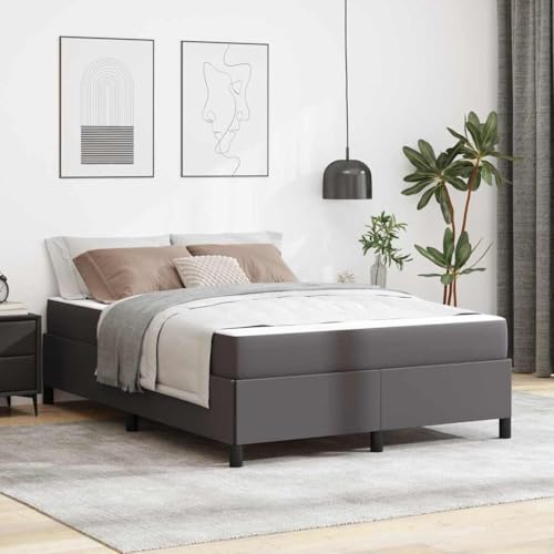 Qnhdfrt Bettgestell mit Matratze 140 x 200 cm Grau Kunstleder Modernes Design mit Multizonen-Matratze und Stabilen Post-Beinen für Schlafzimmer und Gästezimmer von Qnhdfrt