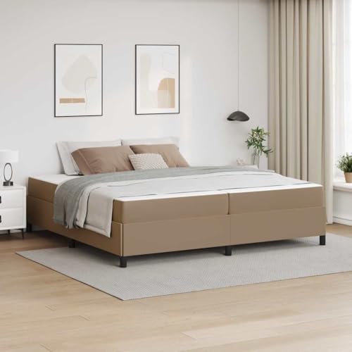 Qnhdfrt Bettgestell mit Matratze 200 x 200 cm Cappuccino Kunstleder Modernes Design mit Multizonen-Matratze und Robusten Post-Beinen für Erholsamen Schlaf von Qnhdfrt