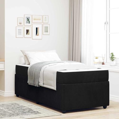 Qnhdfrt Bettgestell mit Matratze 90 x 190 cm Samt Schwarz Modernes Design & Robuster Holzwerkstoff Rahmen Elegante Schlafzimmerlösung für Singlebett und Gästebett Qnhdfrt Bettgestell mit Matratze 90 x 190 cm Samt Schwarz Modernes Design & Robuster Holzwerkstoff Rahmen Elegante Schlafzimmerlösung für Singlebett und Gästebett von Qnhdfrt