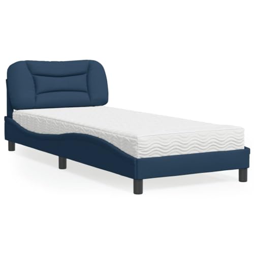 Qnhdfrt Bettgestell mit Matratze Hvar Blau 90x190 cm Stoff Bezug Modernes Design mit Wellenform für Schlafzimmer Gästezimmer Qnhdfrt Bettgestell mit Matratze Hvar Blau 90x190 cm Stoff Bezug Modernes Design mit Wellenform für Schlafzimmer Gästezimmer von Qnhdfrt