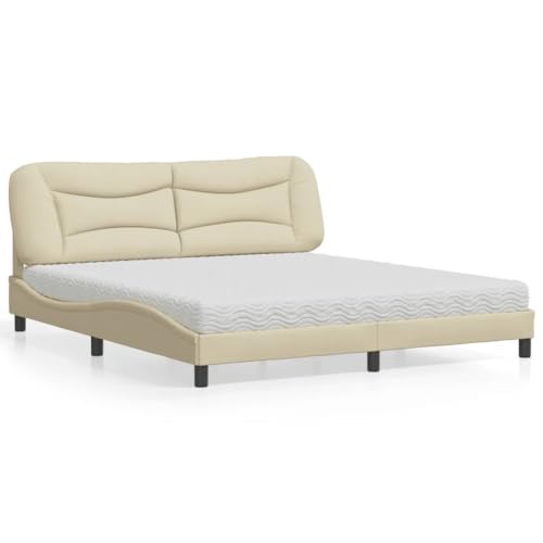 Qnhdfrt Bettgestell mit Matratze Hvar Creme 180x200 cm aus strapazierfähigem Polyester Stoff und massivem Kiefernholz mit Kopfteil für modernes Schlafzimmer von Qnhdfrt