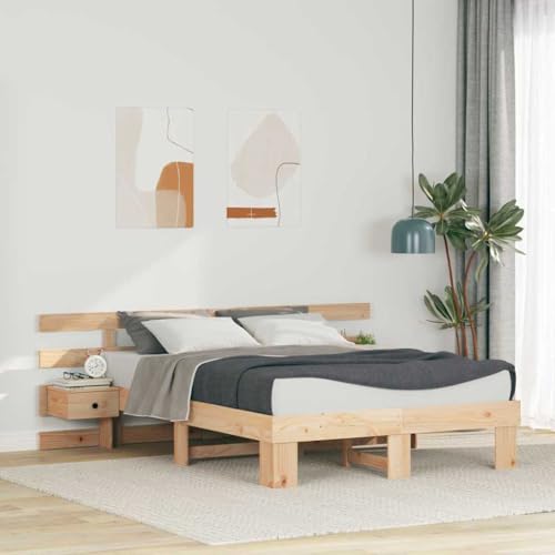 Qnhdfrt Bettgestell mit Nachttischen 120 x 200 cm Modernes Design aus Massiv Kiefernholz Ohne Lattenrost Integrierte Schubladen für Stauraum Robust und Langlebig für Schlafzimmer Qnhdfrt Bettgestell mit Nachttischen 120 x 200 cm Modernes Design aus Massiv Kiefernholz Ohne Lattenrost Integrierte Schubladen für Stauraum Robust und Langlebig für Schlafzimmer von Qnhdfrt