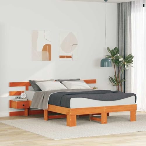 Qnhdfrt Bettgestell mit Nachttischen 150 x 200 cm Modernes Plattformbett aus Massivholz Kiefer Robustes Design ohne Lattenrost Integrierte Schubladen für Stauraum Qnhdfrt Bettgestell mit Nachttischen 150 x 200 cm Modernes Plattformbett aus Massivholz Kiefer Robustes Design ohne Lattenrost Integrierte Schubladen für Stauraum von Qnhdfrt