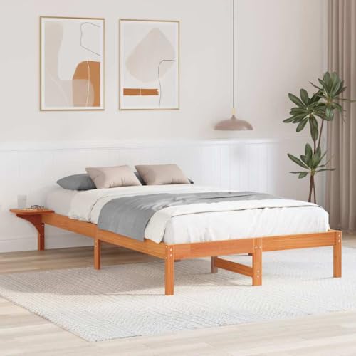 Qnhdfrt Bettgestell mit Nachttischen Braun 120 x 200 cm Massivholzbett aus Kiefer Modernes Design mit Fester Lattenrost und Integrierten Nachttischen für Schlafzimmer Qnhdfrt Bettgestell mit Nachttischen Braun 120 x 200 cm Massivholzbett aus Kiefer Modernes Design mit Fester Lattenrost und Integrierten Nachttischen für Schlafzimmer von Qnhdfrt