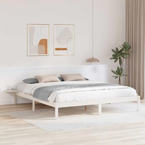Qnhdfrt Bettgestell mit Nachttischen Weiß 200 x 200 cm Modernes Design aus Massivem Kiefernholz Fester Lattenrost für Stabilität und Komfort Integrierte Nachttische für Stauraum von Qnhdfrt