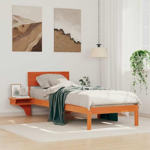 Qnhdfrt Bettgestell mit Nachttischen aus Massivholz Kiefer 75 x 190 cm Modernes Design mit Integriertem Kopfteil und Stauraum Robuste Plattform für Einzelbett und Gästebett von Qnhdfrt