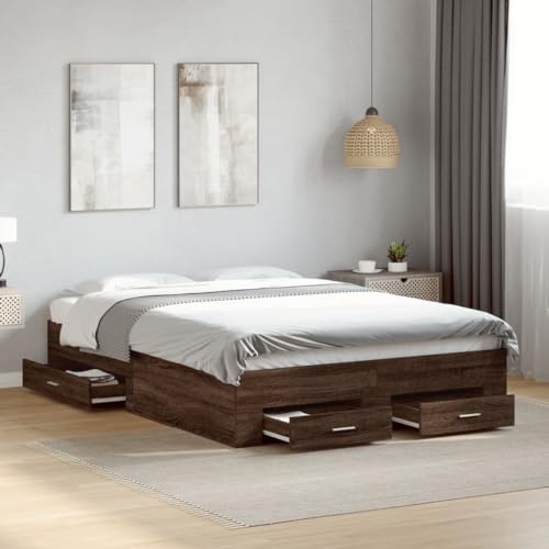 Qnhdfrt Bettgestell mit Schubladen Braun Eichen-Optik 135x190 cm Modernes Design mit Praktischem Stauraum Robustes Holzwerkstoff & Sperrholz Lattenrost für Gästebett Jugendbett oder Doppelbett Qnhdfrt Bettgestell mit Schubladen Braun Eichen-Optik 135x190 cm Modernes Design mit Praktischem Stauraum Robustes Holzwerkstoff & Sperrholz Lattenrost für Gästebett Jugendbett oder Doppelbett von Qnhdfrt