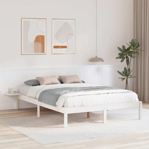 Qnhdfrt Bettgestell mit integrierten Nachttischen Weiß 140 x 200 cm Modernes Design aus massiver Kiefer Robuste Konstruktion mit festem Lattenrost bis 110 kg von Qnhdfrt