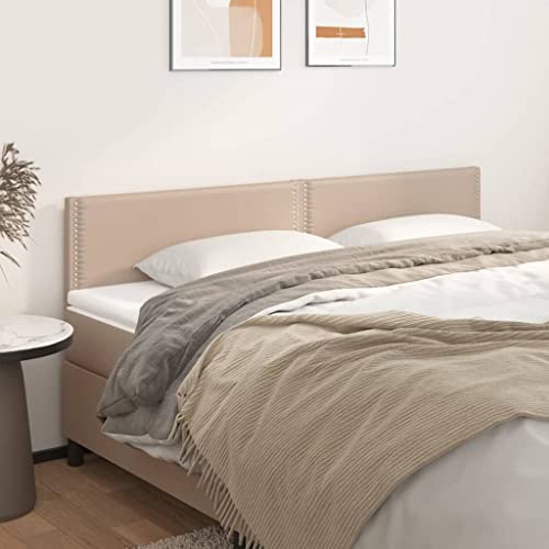Qnhdfrt Bettkopfteil 2er Set Cappuccino 200 x 5 x 88 cm Kunstleder massives Lärchenholz Höhenverstellbar Modernes Nieten Design Komfortable Rückenlehne für Schlafzimmer Doppelbett von Qnhdfrt