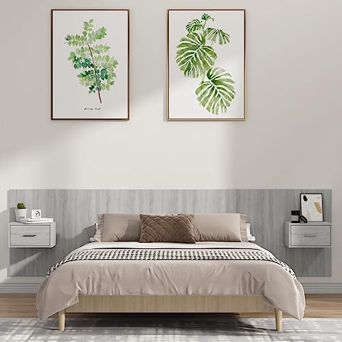 Qnhdfrt Bettkopfteil mit Nachttischen Grau Sonoma 200 x 80 cm Holzwerkstoff wandmontierbar platzsparendes headboard for Bed modernes Design für Schlafzimmer Jugendzimmer Gästezimmer Qnhdfrt Bettkopfteil mit Nachttischen Grau Sonoma 200 x 80 cm Holzwerkstoff wandmontierbar platzsparendes headboard for Bed modernes Design für Schlafzimmer Jugendzimmer Gästezimmer von Qnhdfrt