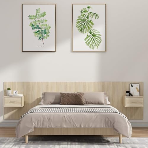Qnhdfrt Bettkopfteil mit Nachttischen Sonoma Eiche Holzwerkstoff wandmontierbar 200 x 80 cm platzsparender Stauraum modernes Design für Schlafzimmer Jugendzimmer und Gästezimmer Qnhdfrt Bettkopfteil mit Nachttischen Sonoma Eiche Holzwerkstoff wandmontierbar 200 x 80 cm platzsparender Stauraum modernes Design für Schlafzimmer Jugendzimmer und Gästezimmer von Qnhdfrt