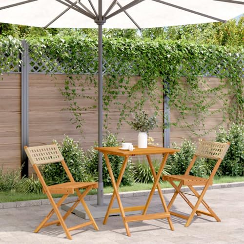 Qnhdfrt Bistro Set 3 Teile Akazienholz und PE Rattan Klappbarer Gartentisch mit 2 Stühlen für Balkon Garten Terrasse Qnhdfrt Bistro Set 3 Teile Akazienholz und PE Rattan Klappbarer Gartentisch mit 2 Stühlen für Balkon Garten Terrasse von Qnhdfrt