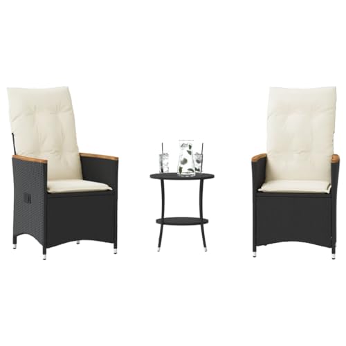 Qnhdfrt Bistro Set Gartenmöbel Schwarz 3-TLG PE Rattan mit Kissen Verstellbare Lounge Sitzgruppe Outdoor für Balkon Garten Terrasse Qnhdfrt Bistro Set Gartenmöbel Schwarz 3-TLG PE Rattan mit Kissen Verstellbare Lounge Sitzgruppe Outdoor für Balkon Garten Terrasse von Qnhdfrt