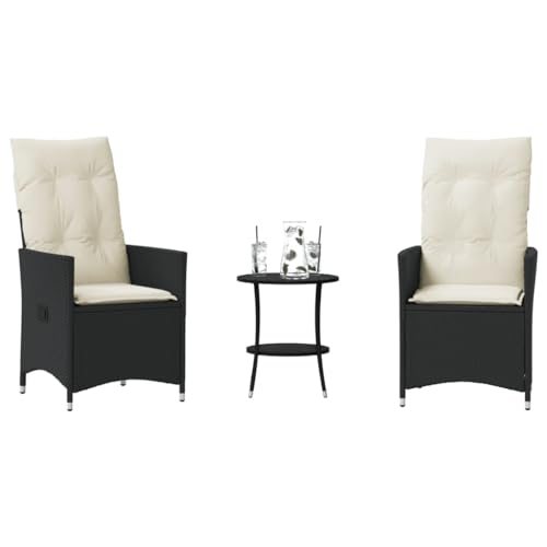Qnhdfrt Bistro Set Gartenmöbel Schwarz 3-TLG PE Rattan mit Kissen Verstellbare Lounge Sitzgruppe für Balkon Terrasse und Garten Qnhdfrt Bistro Set Gartenmöbel Schwarz 3-TLG PE Rattan mit Kissen Verstellbare Lounge Sitzgruppe für Balkon Terrasse und Garten von Qnhdfrt
