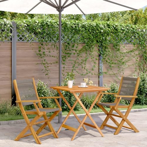 Qnhdfrt Bistro Set Grau 3 Teile Klappbarer Gartentisch und 2 Stühle aus Massivholz für Balkon Garten und Terrasse 70 x 70 x 75 cm von Qnhdfrt