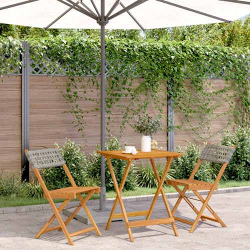 Qnhdfrt Bistro Set Grau 3 teilig Klappbarer Gartentisch und Stühle aus Massivholz und PE Rattan für Balkon Garten Terrasse 60x60x75 cm von Qnhdfrt
