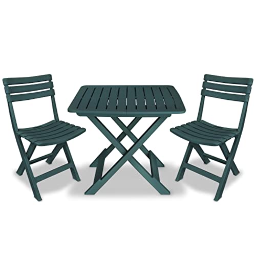 Qnhdfrt Bistro Set Klappbar 3 teilig Gartenmöbel aus Kunststoff Grün 79 x 72 x 70 cm Wetterfest & Platzsparend für Balkon Terrasse Garten von Qnhdfrt
