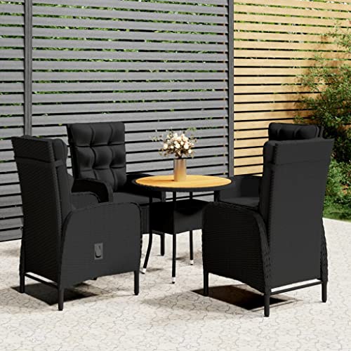 Qnhdfrt Bistro Set Poly Rattan Schwarz 80 x 75 cm Gartenmöbel Set mit Kissen und Gasfeder für Terrasse Balkon und Garten von Qnhdfrt
