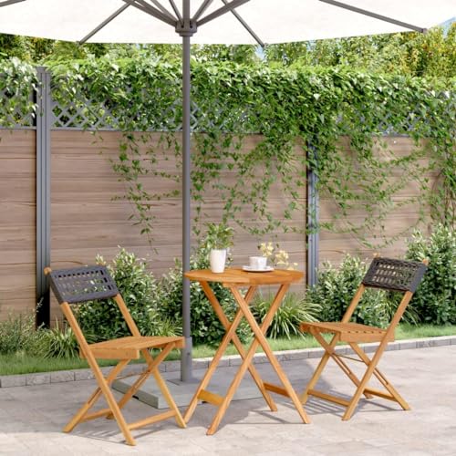 Qnhdfrt Bistro Set Schwarz 3 teilig Klappbarer Gartentisch und Stühle aus Massivholz und PE Rattan für Balkon Garten Terrasse von Qnhdfrt
