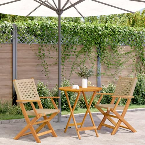 Qnhdfrt Bistro Set aus Massivholz und PE Rattan 70 x 75 cm Klappbarer Gartentisch mit 2 Stühlen für Balkon Garten und Terrasse von Qnhdfrt