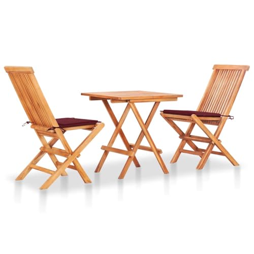 Qnhdfrt Bistro Set aus Teakholz mit Weinroten Kissen 60 x 60 cm Klappbarer Tisch und 2 Stühle für Garten Terrasse Balkon Qnhdfrt Bistro Set aus Teakholz mit Weinroten Kissen 60 x 60 cm Klappbarer Tisch und 2 Stühle für Garten Terrasse Balkon von Qnhdfrt