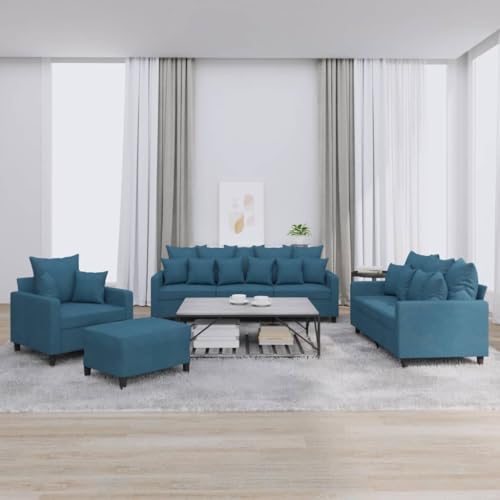 Qnhdfrt Blaue Samt Sofagarnitur Set mit Sessel, 2-Sitzer Sofa, 3-Sitzer Couch und Fußhocker inklusive Kissen – Bequeme Lounge Möbel für Wohnzimmer und Sitzecke von Qnhdfrt