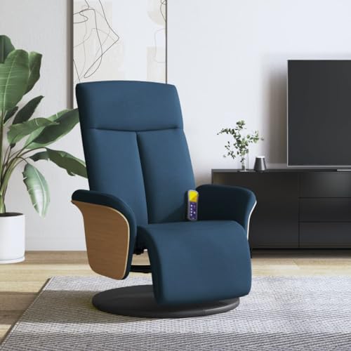 Qnhdfrt Blauer Massagesessel mit Fußteil und Vibrationsfunktion Stoff Bezug 360° Drehbar Verstellbare Rückenlehne Bequem für Wohnzimmer Schlafzimmer Balkon von Qnhdfrt
