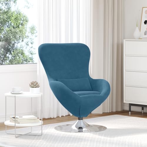 Qnhdfrt Blauer Samt Drehsessel Modern Loungesessel Rund Blau Matt für Wohnzimmer mit Drehfunktion Bequem und Robust Max 120 kg Traglast von Qnhdfrt