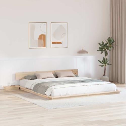 Qnhdfrt Boden Bettrahmen mit integriertem Kopfteil und Nachttischen aus massivem Kiefernholz 200x200 cm Beige Minimalistisches Design mit Stauraum für Schlafzimmer Qnhdfrt Boden Bettrahmen mit integriertem Kopfteil und Nachttischen aus massivem Kiefernholz 200x200 cm Beige Minimalistisches Design mit Stauraum für Schlafzimmer von Qnhdfrt