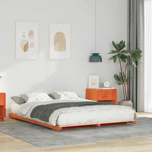 Qnhdfrt Bodenbettgestell 140 x 200 cm Massivholz Kiefer in Wachsbraun Japandi Design Stilvolles & Robustes Bett mit Einfacher Montage für Schlafzimmer Gästebett oder Jugendzimmer von Qnhdfrt