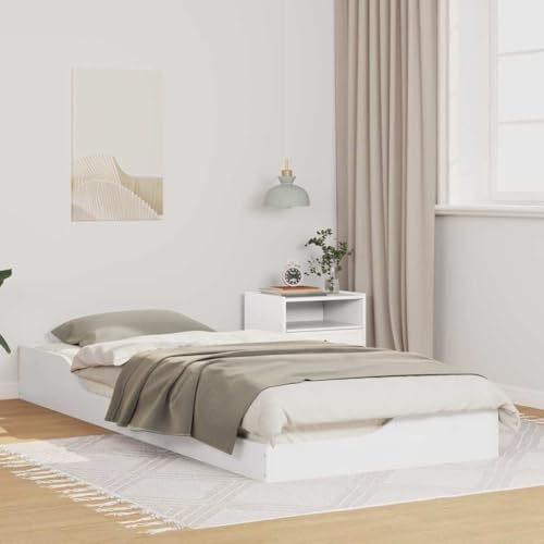 Qnhdfrt Bodenbettgestell Weiß 100 x 220 cm aus Massivkiefer Modernes Design mit Lattenrost und Nachttischschublade Robust & Langlebig für Schlafzimmer und Gästezimmer von Qnhdfrt