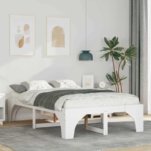 Qnhdfrt Bodenbettgestell Weiß 140 x 190 cm Massivholz Kiefer Modernes Design mit Robuster Konstruktion für Schlafzimmer Gästebett und Daybed von Qnhdfrt