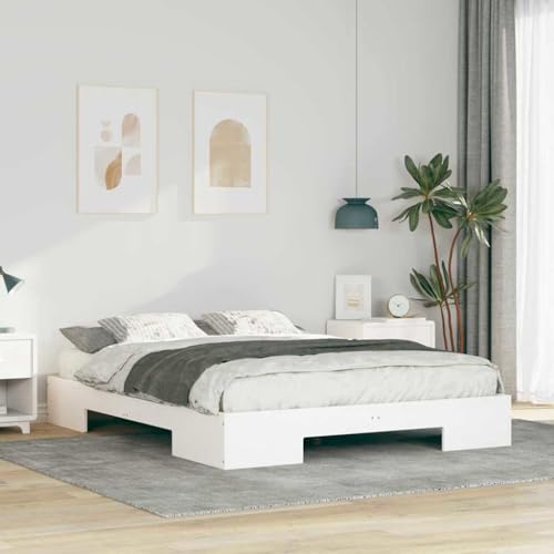 Qnhdfrt Bodenbettgestell Weiß 150 x 200 cm Massivholz Kiefer Modernes Design mit Stabiler Konstruktion und Einfacher Pflege für Schlafzimmer und Gästezimmer von Qnhdfrt