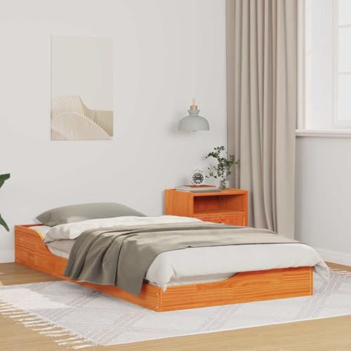 Qnhdfrt Bodenbettgestell aus Massivkiefer 75 x 190 cm in Wachsbraun Modernes Design mit Lattenrost und Nachttischschublade Robust & Einfach zu Reinigen für Schlafzimmer und Gästezimmer von Qnhdfrt