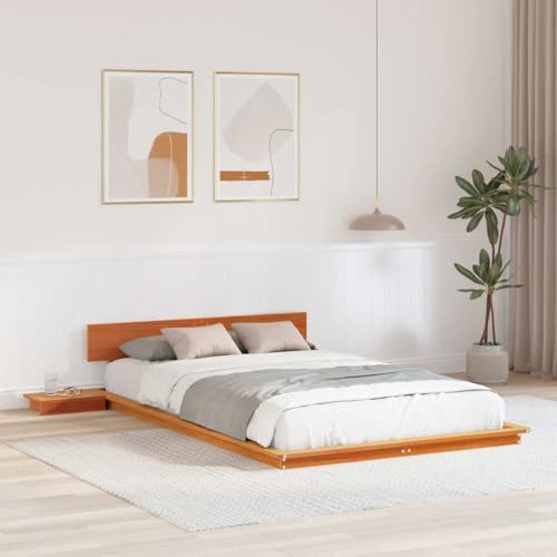 Qnhdfrt Bodenbettgestell mit integriertem Kopfteil und Nachttischen 120x190 cm Massivholz Kiefer Japanisches Design Stauraum unter dem Bett für Schlafzimmer von Qnhdfrt