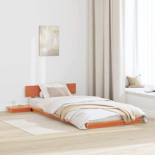 Qnhdfrt Bodenbettgestell mit integriertem Kopfteil und Nachttischen aus massivem Kiefernholz 90x190 cm wachsbraun Stauraum Bett für Schlafzimmer Modernes Design Qnhdfrt Bodenbettgestell mit integriertem Kopfteil und Nachttischen aus massivem Kiefernholz 90x190 cm wachsbraun Stauraum Bett für Schlafzimmer Modernes Design von Qnhdfrt