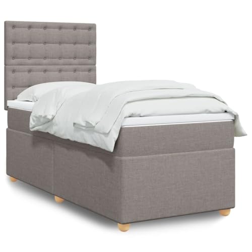 Qnhdfrt Boxspringbett 100x200 cm Taupe mit Taschenfederkern Matratze, Höhenverstellbares Kopfteil, Lattenrost und Auflage, Modernes Polsterbett für Schlafzimmer und Gästezimmer von Qnhdfrt