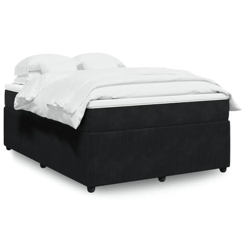 Qnhdfrt Boxspringbett 140x200 Samt Schwarz mit Taschenfederkernmatratze und Topper Komfortable Höhe 46 cm Modernes Polsterbett für Schlafzimmer Gästezimmer Jugendzimmer von Qnhdfrt