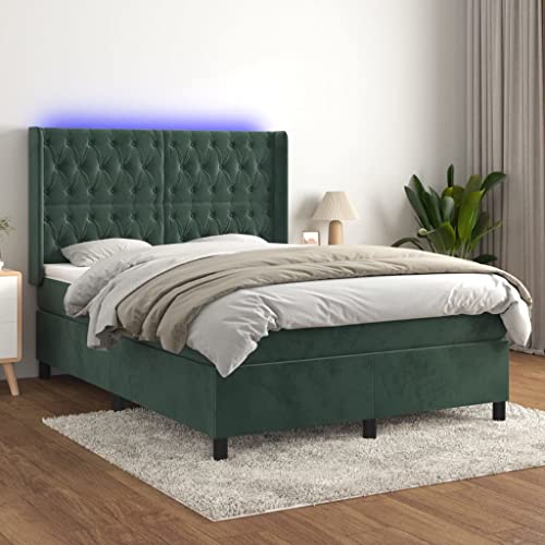 Qnhdfrt Boxspringbett 140x200 cm Samt Dunkelgrün mit Matratze LED Kopfteil höhenverstellbar Modernes Schlafsofa Design für Jugendzimmer Gästezimmer und Single Apartment von Qnhdfrt