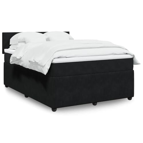 Qnhdfrt Boxspringbett 140x200 cm Samt Schwarz mit LED Beleuchtung & Taschenfederkernmatratze Modernes Schlafzimmer Doppelbett für Jugendzimmer und Gästezimmer von Qnhdfrt