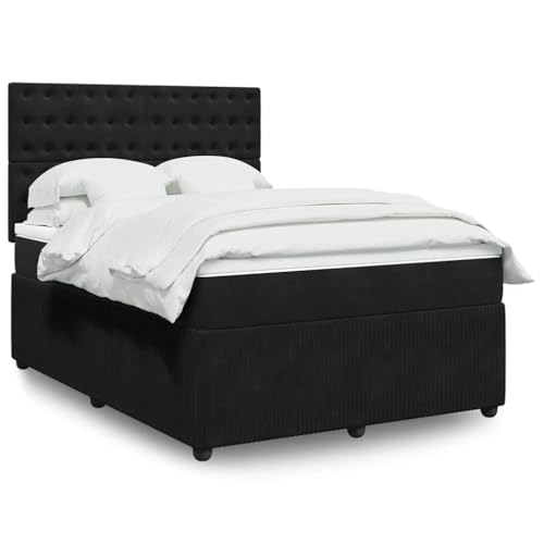 Qnhdfrt Boxspringbett 140x200 cm Schwarz Samt mit Taschenfederkernmatratze Höhenverstellbarem Kopfteil LED Beleuchtung & USB Anschluss Modernes Doppelbett für Schlafzimmer Gästezimmer von Qnhdfrt