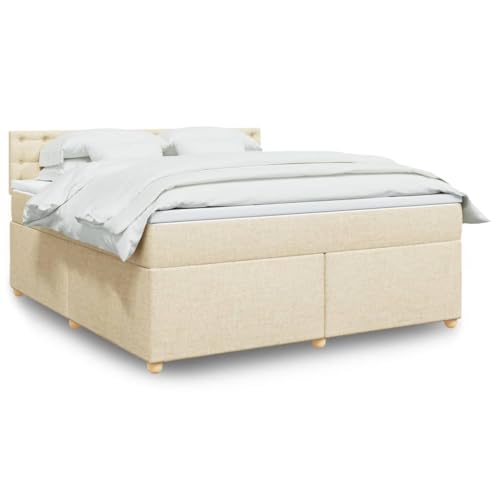 Qnhdfrt Boxspringbett 180x200 Creme mit LED und Taschenfederkernmatratze aus Polyester für Schlafzimmer und Gästezimmer von Qnhdfrt