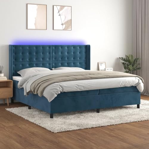 Qnhdfrt Boxspringbett 200x200 Samt Dunkelblau mit verstellbarem Kopfteil LED Nachtlichter Einzelmatratzen Taschenfederkern Robustes Doppelbett für Schlafzimmer Gästezimmer von Qnhdfrt