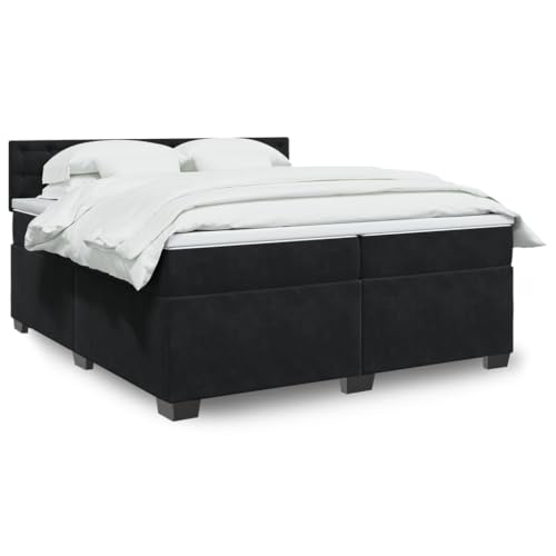 Qnhdfrt Boxspringbett 200x200 Samt Schwarz mit Kopfteil verstellbar Taschenfederkern Matratze waschbare Auflage Modernes Design für Schlafzimmer und Gästezimmer von Qnhdfrt